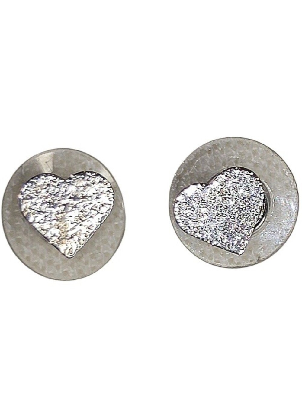Silver Textured Heart Stud Earrings